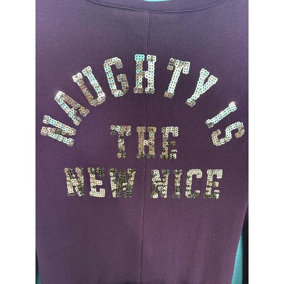 VS PINK Bling Thermal Naughty New Nice One Piece Pajama Size Small Butt Flap - Picture 8 of 10